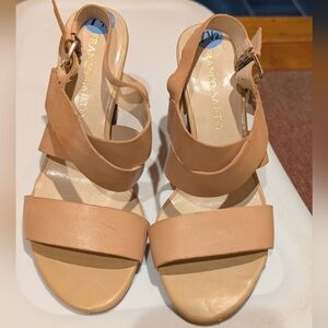 Franco Sarto Tan Leather Heeled Sandals with Slingback Design